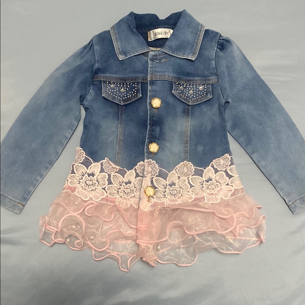 Girls' Denim and Pink Lace Jacket